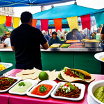 **

"A colorful and vibrant street food scene in a bustling Polish market square, filled with people enjoying vegetarian tacos. The tacos feature plant-based meat fillings, topped with fresh salsa, guacamole, and sour cream. Stalls are decorated with Mexican-inspired banners and Polish folk art elements. Safe for work, appropriate content, fully clothed patrons, professional photography, high quality, perfect anatomy, natural proportions, family-friendly."

**