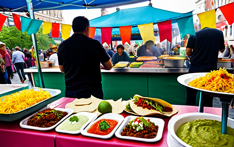**
"A colorful and vibrant street food scene in a bustling Polish market square, filled with people enjoying vegetarian tacos. The tacos feature plant-based meat fillings, topped with fresh salsa, guacamole, and sour cream. Stalls are decorated with Mexican-inspired banners and Polish folk art elements. Safe for work, appropriate content, fully clothed patrons, professional photography, high quality, perfect anatomy, natural proportions, family-friendly."
**
